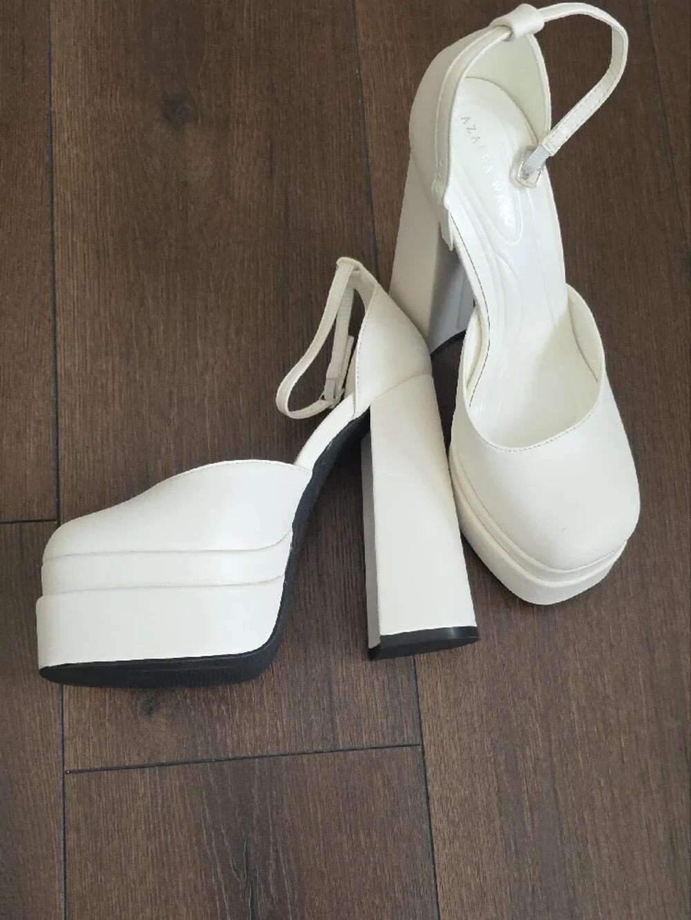 White Platform Block Heel Sandals with Ankle Strap